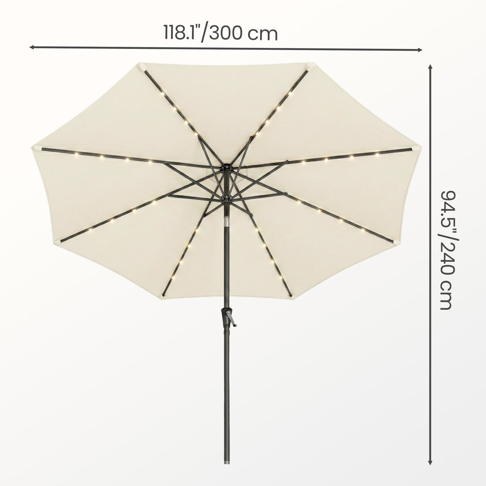 Outdoor Patio Umbrella - 3m - Polyester - Solar LED Lights