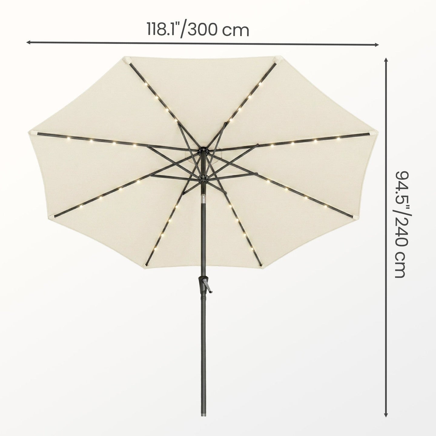 Outdoor Patio Umbrella - 3m - Polyester - Solar LED Lights