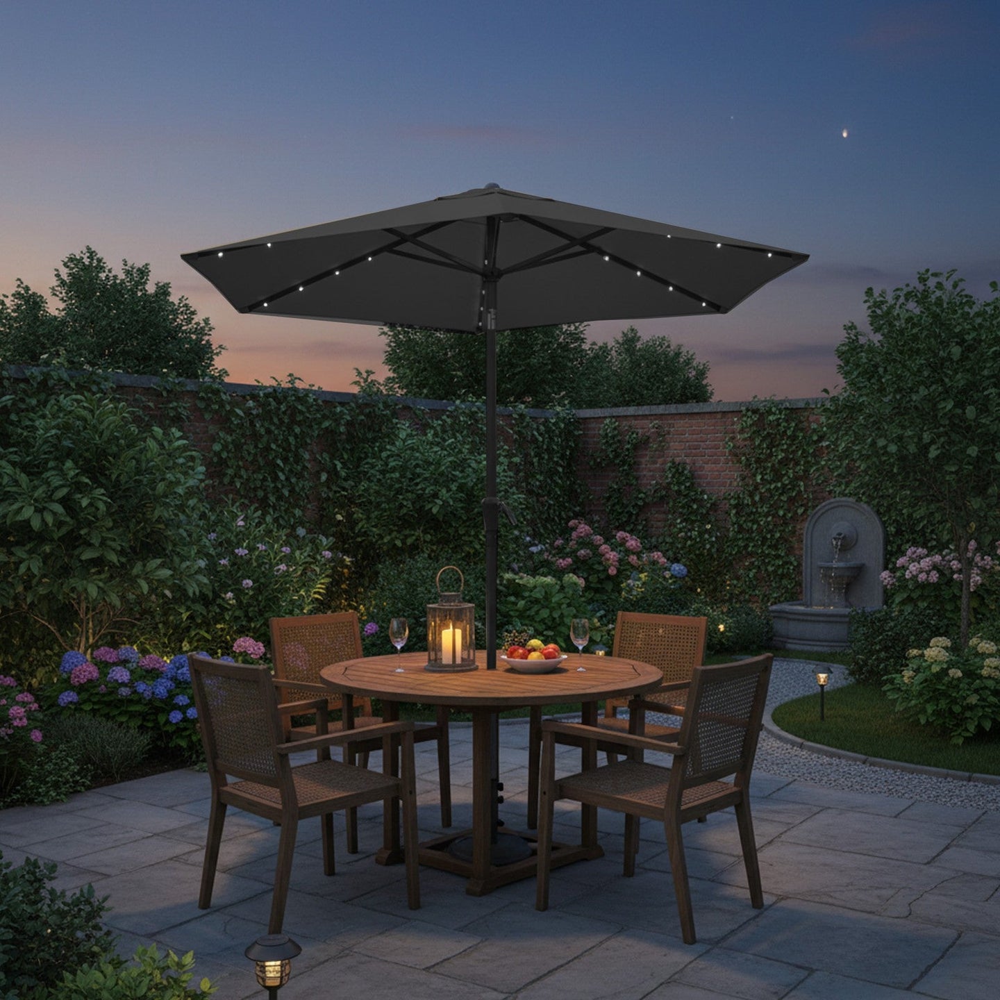 Outdoor Patio Umbrella - 2.7m - Steel Frame - Solar Powered LED Lights