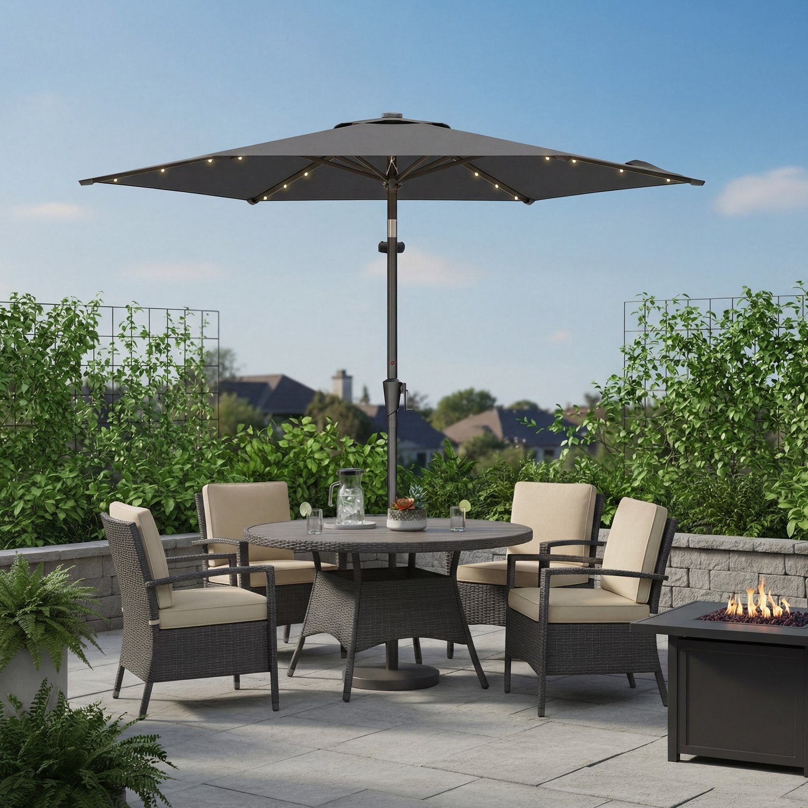 Outdoor Patio Umbrella - 2.7m - Steel Frame - Solar Powered LED Lights