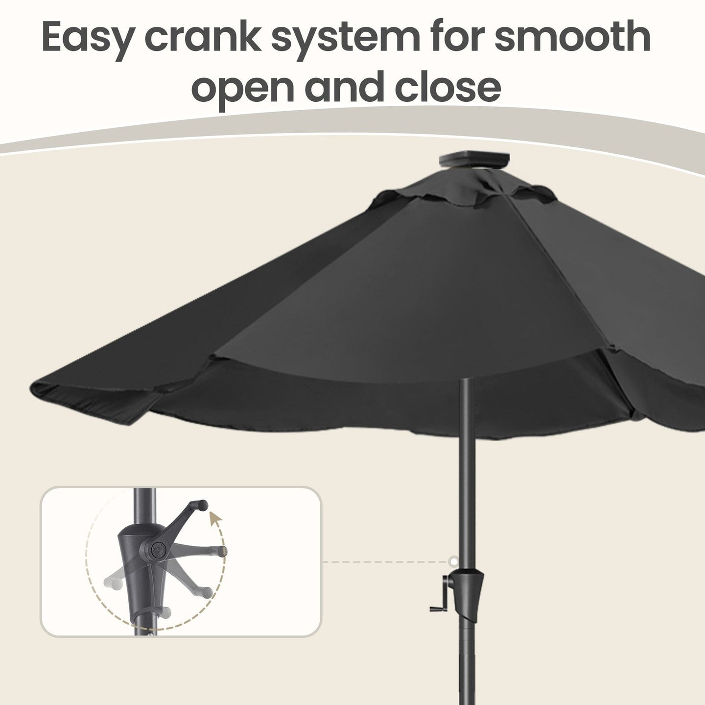 Outdoor Patio Umbrella - 2.7m - Steel Frame - Solar Powered LED Lights