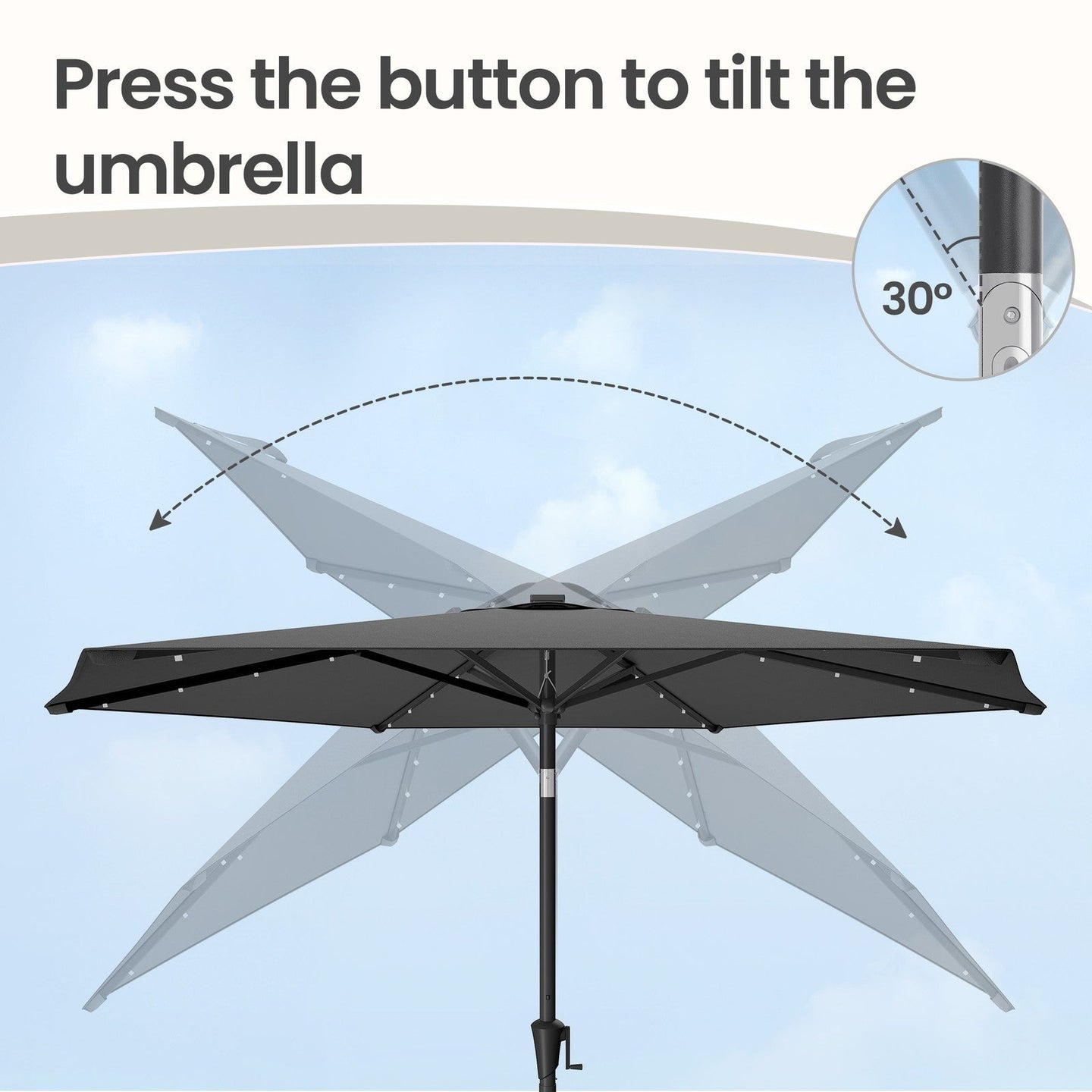 Outdoor Patio Umbrella - 2.7m - Steel Frame - Solar Powered LED Lights