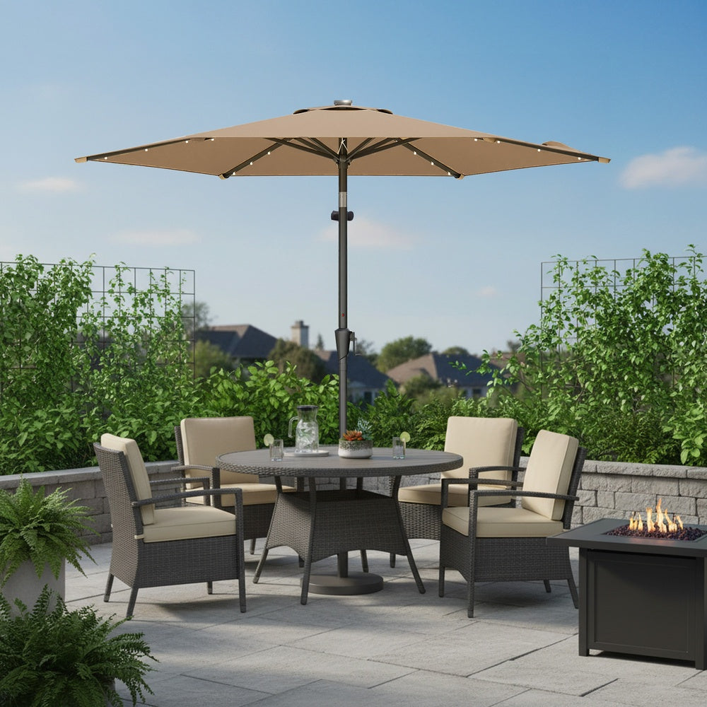 Outdoor Patio Sun Umbrella - 2.7m - Steel Frame - Solar-Powered LED Lights