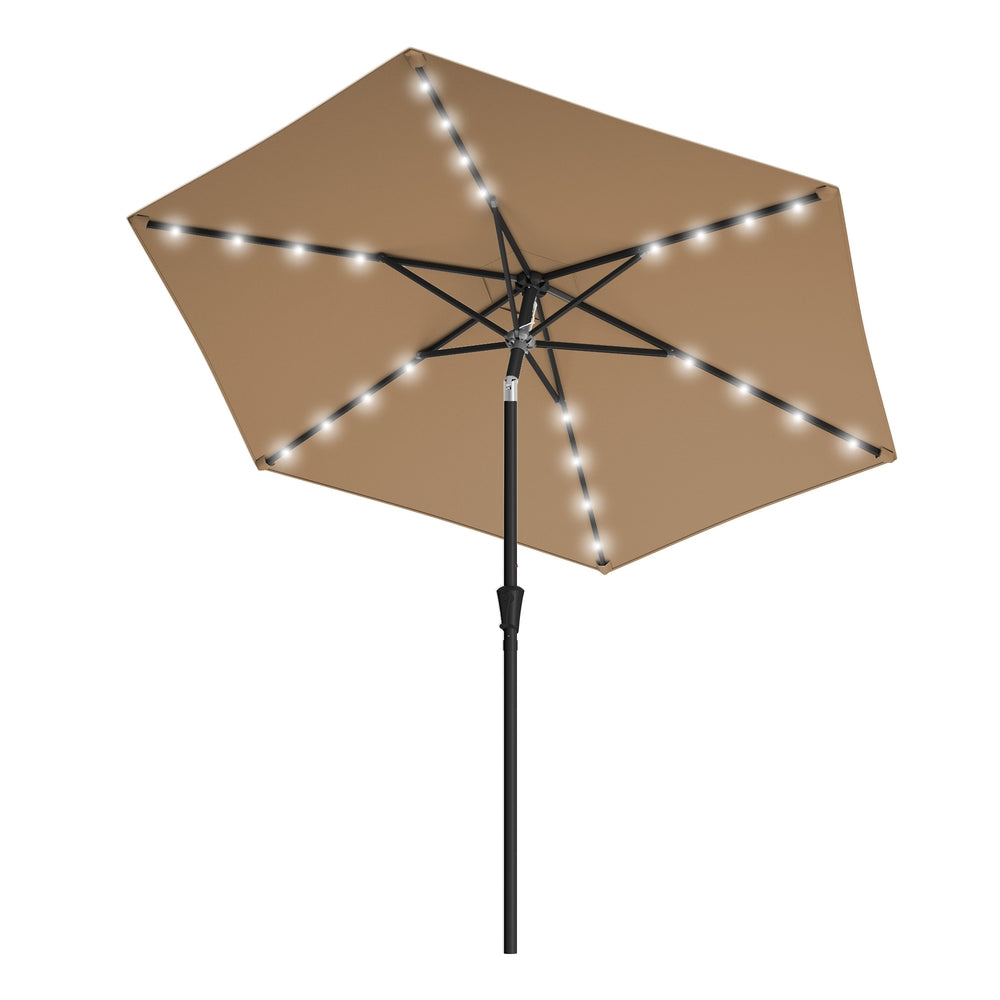Outdoor Patio Sun Umbrella - 2.7m - Steel Frame - Solar-Powered LED Lights