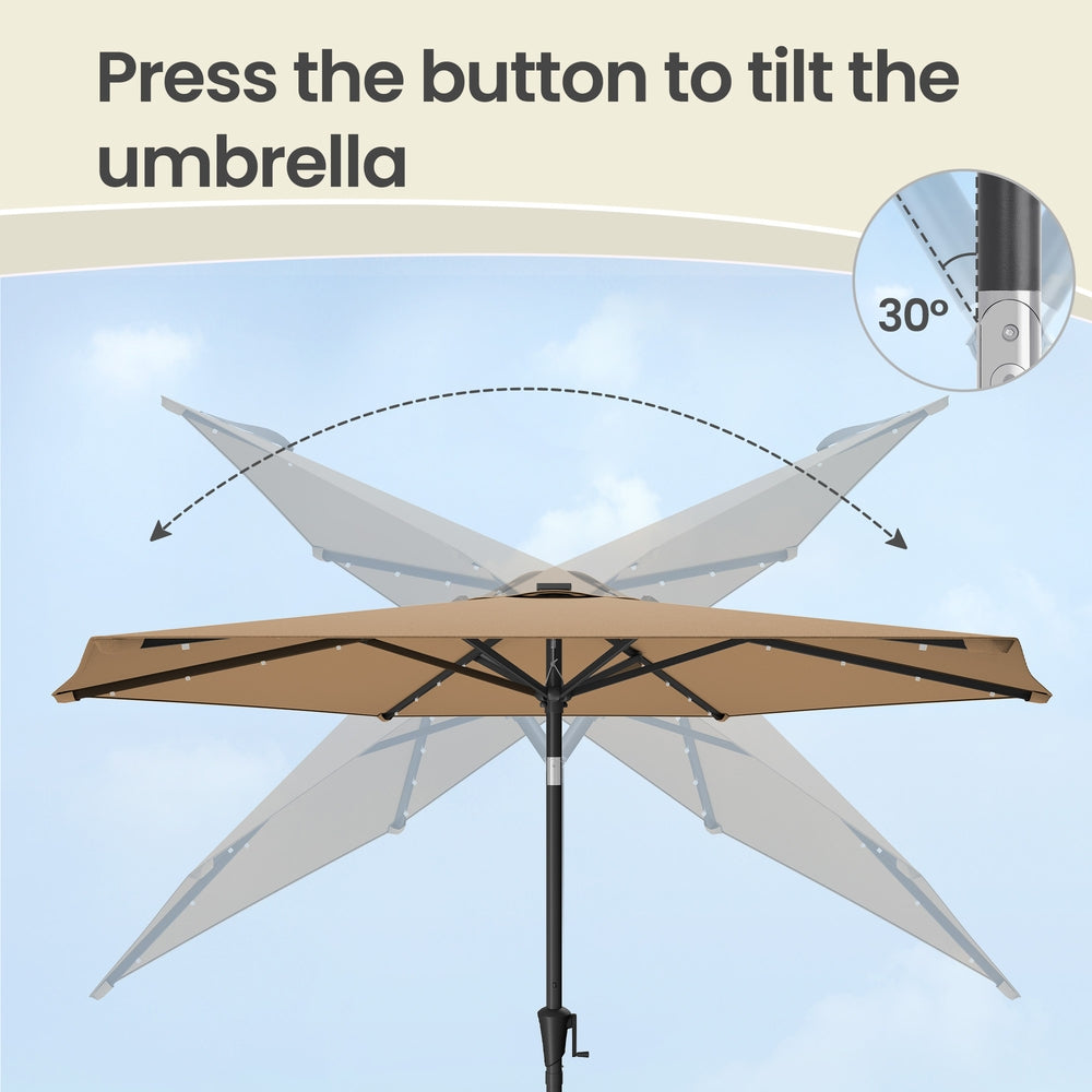 Outdoor Patio Sun Umbrella - 2.7m - Steel Frame - Solar-Powered LED Lights