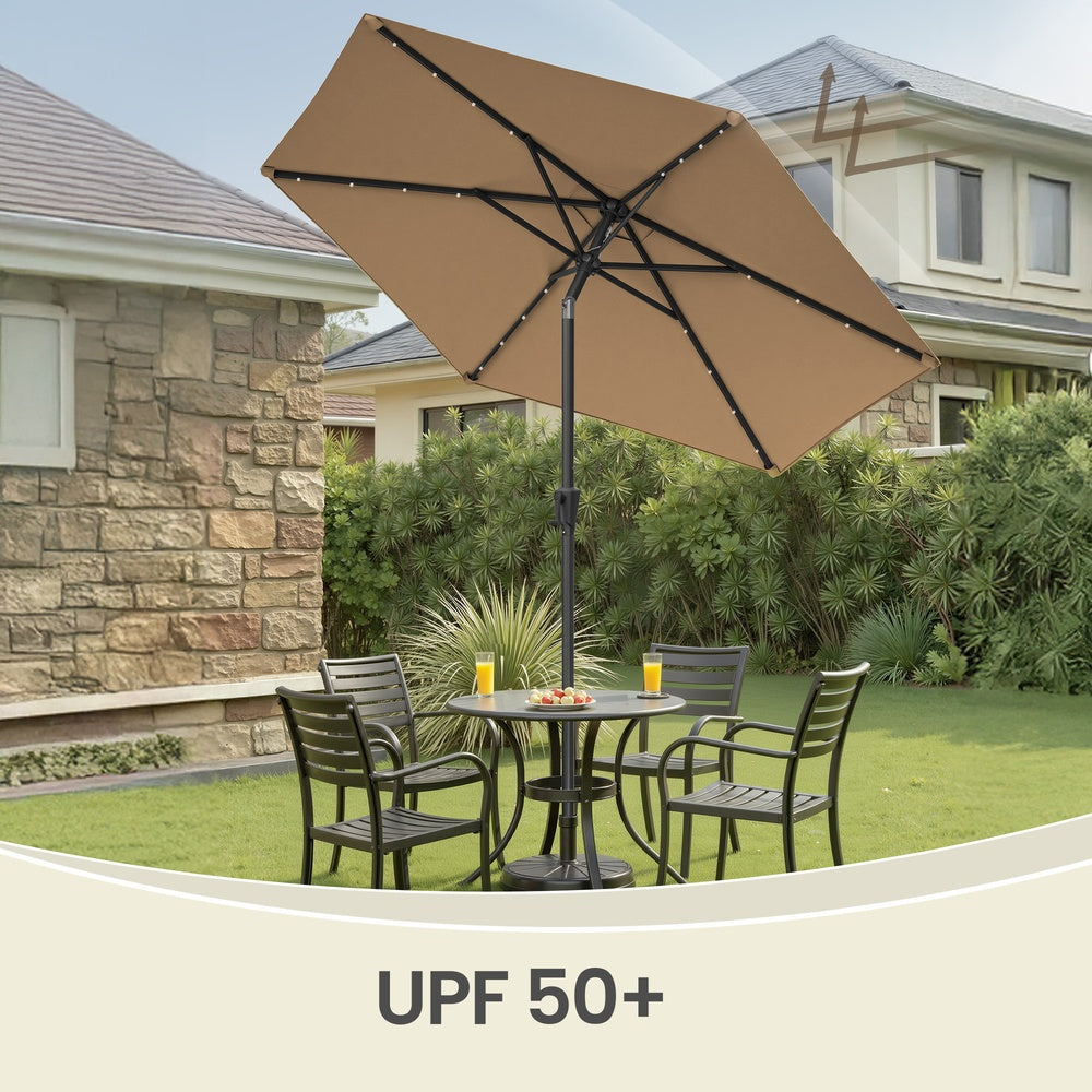 Outdoor Patio Sun Umbrella - 2.7m - Steel Frame - Solar-Powered LED Lights