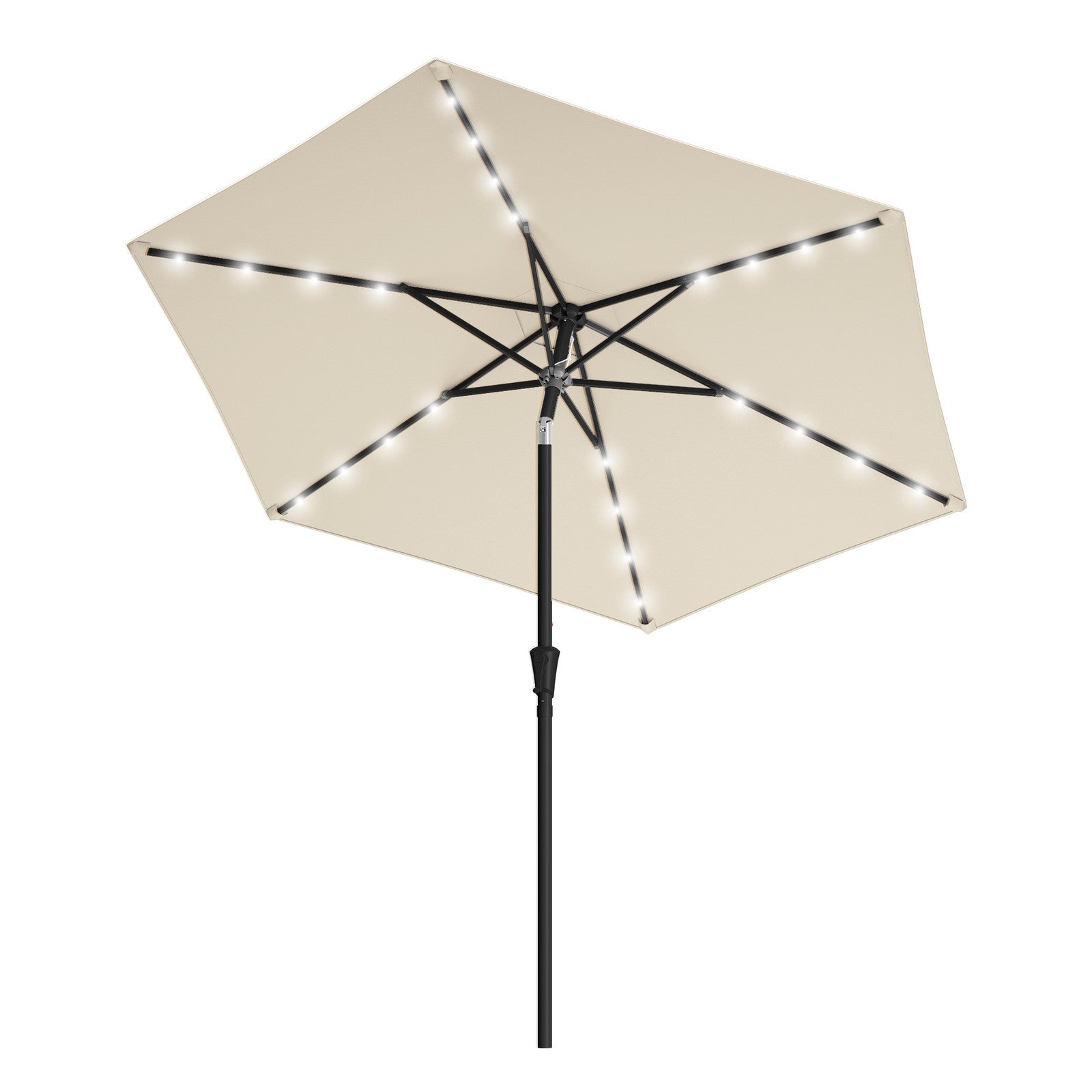 Outdoor Patio Sun Umbrella - 2.7m - Steel Frame - Solar-Powered LED Lights