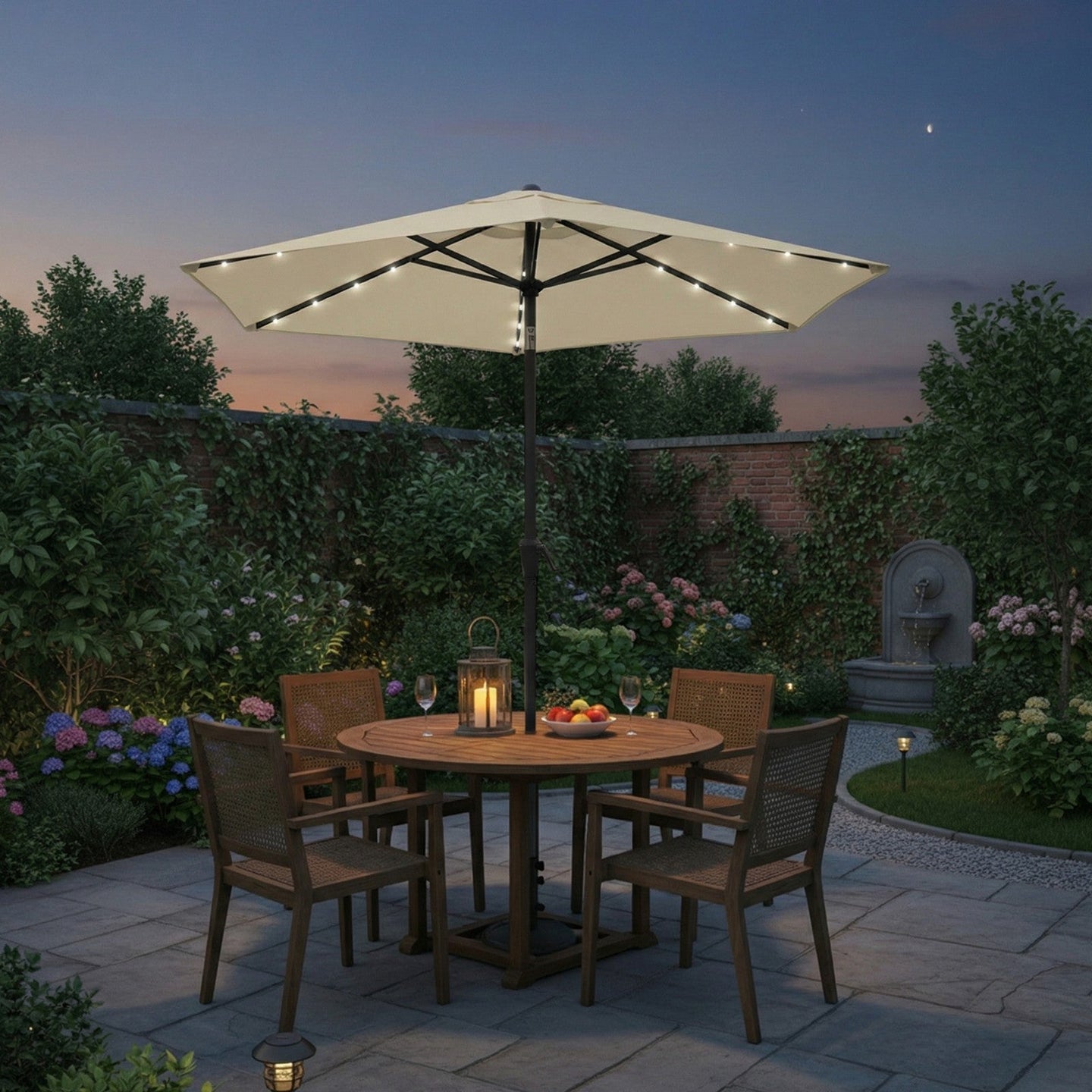 Outdoor Patio Sun Umbrella - 2.7m - Steel Frame - Solar-Powered LED Lights