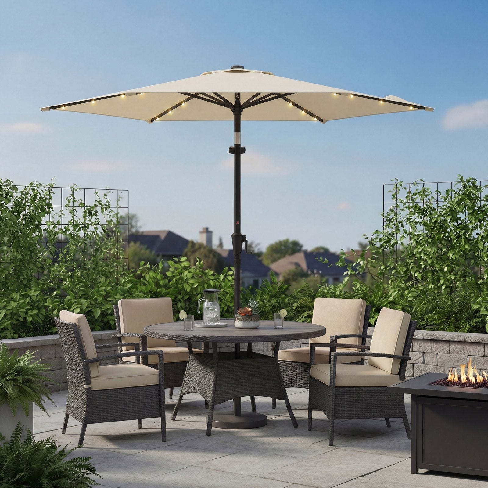 Outdoor Patio Sun Umbrella - 2.7m - Steel Frame - Solar-Powered LED Lights