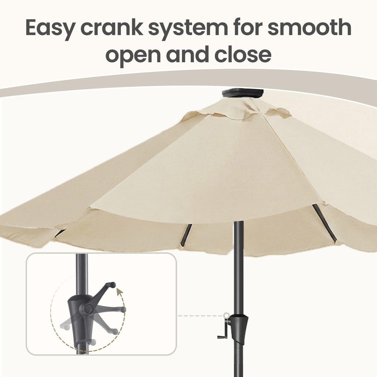 Outdoor Patio Sun Umbrella - 2.7m - Steel Frame - Solar-Powered LED Lights