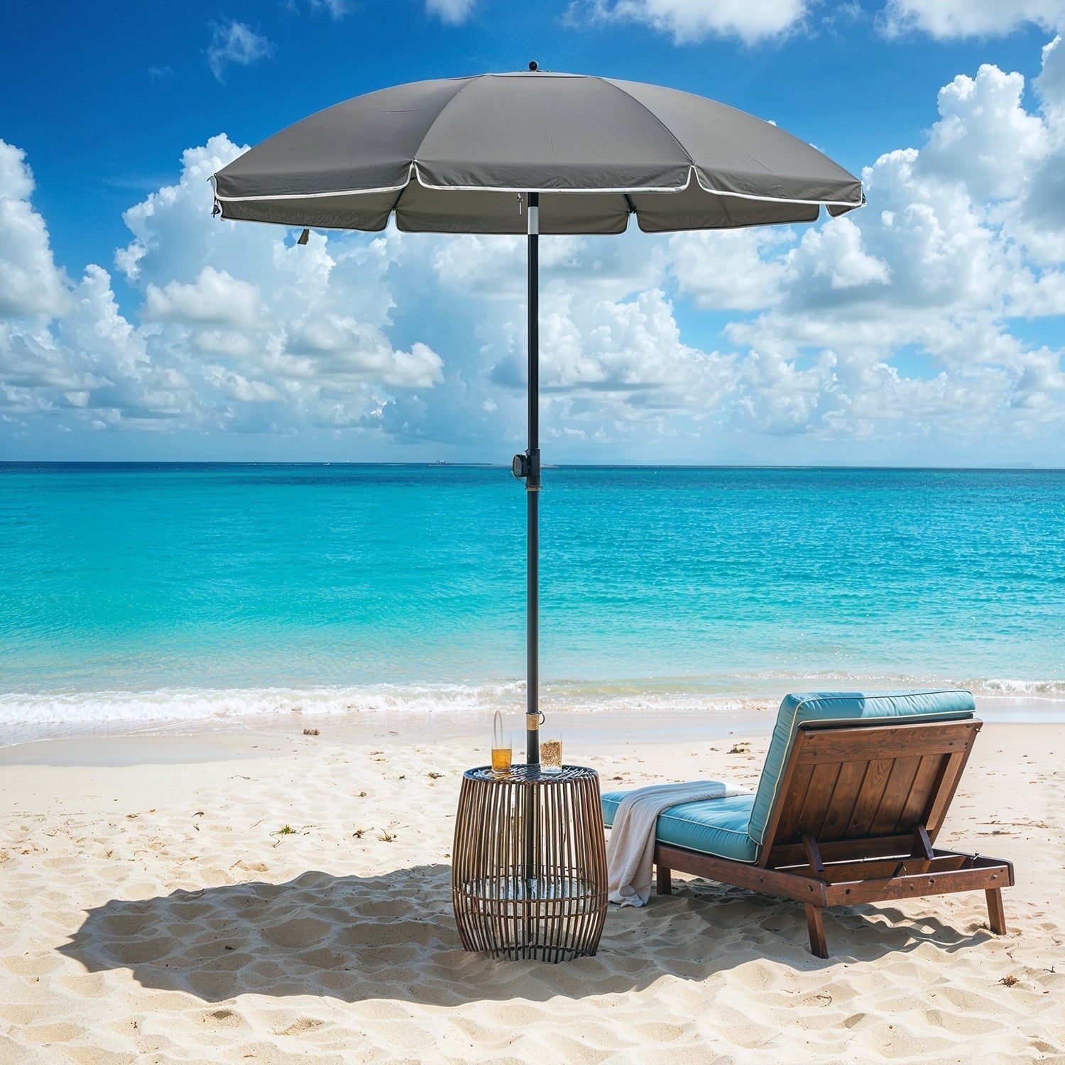 Garden Umbrella - Fabric - Grey - Height Adjustable with 30° Tilt and Portable Carry Bag