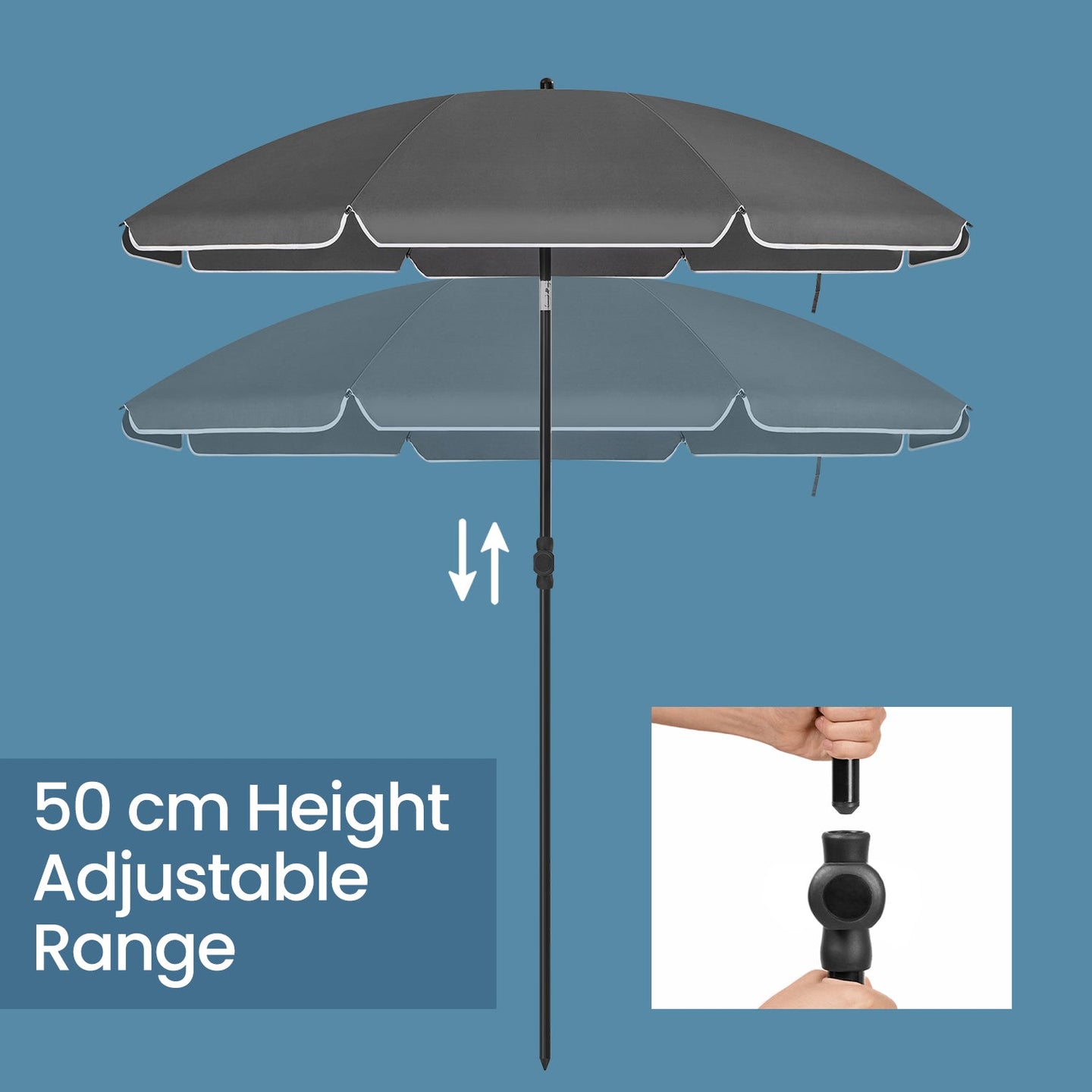 Garden Umbrella - Fabric - Grey - Height Adjustable with 30° Tilt and Portable Carry Bag