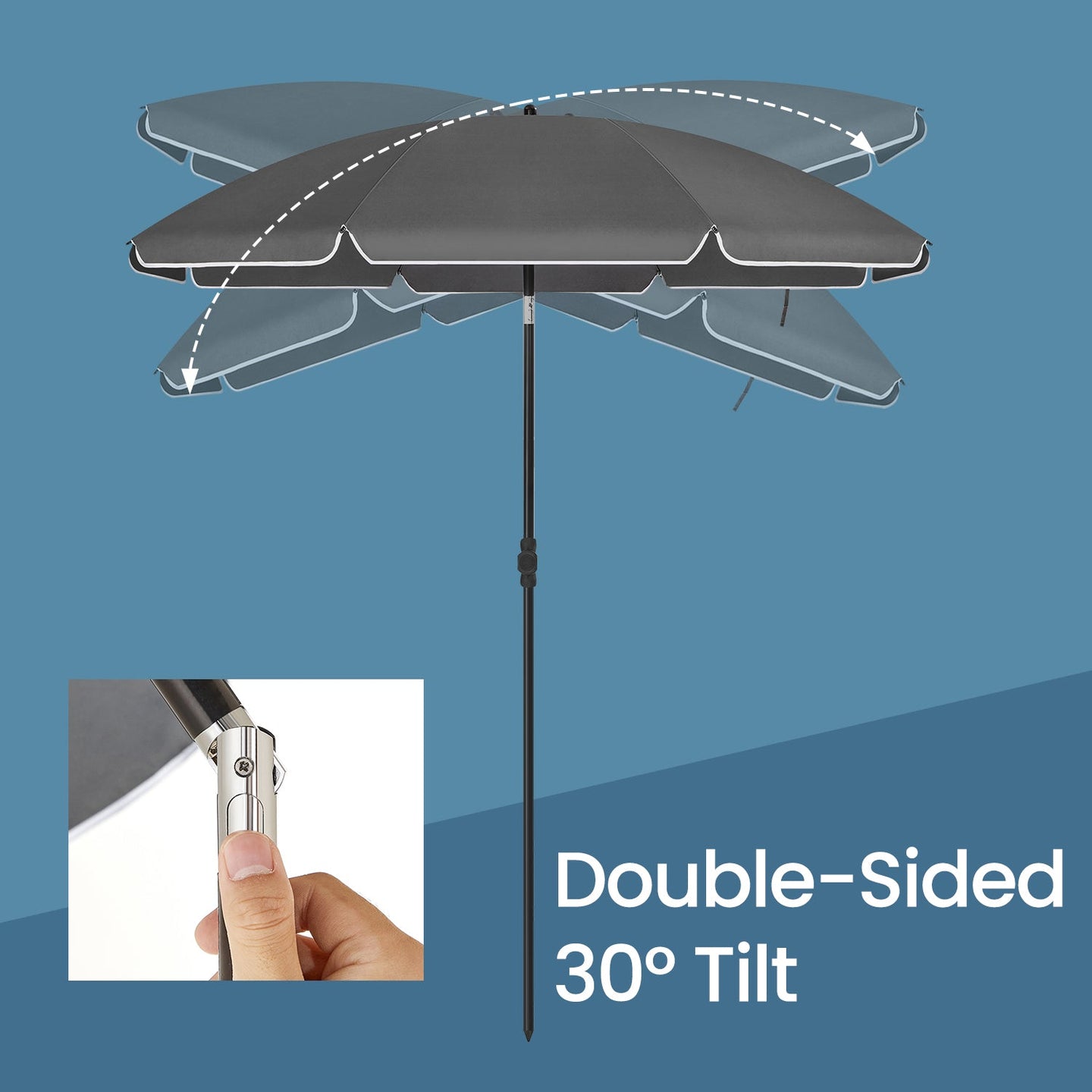 Garden Umbrella - Fabric - Grey - Height Adjustable with 30° Tilt and Portable Carry Bag