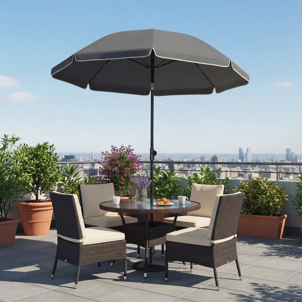 Outdoor Sun Umbrella - Metal Pole and Fibreglass Ribs - Grey