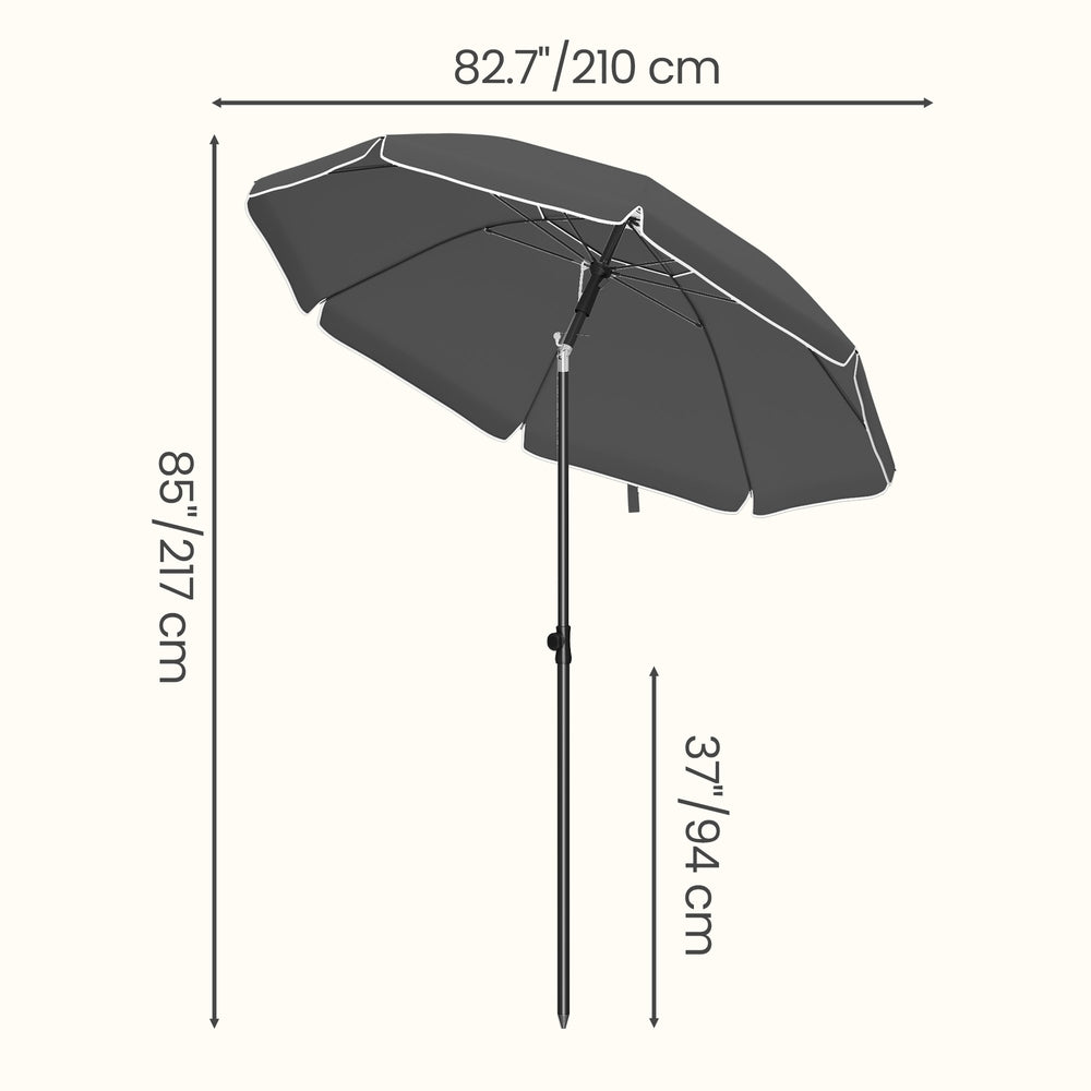 Outdoor Sun Umbrella - Metal Pole and Fibreglass Ribs - Grey