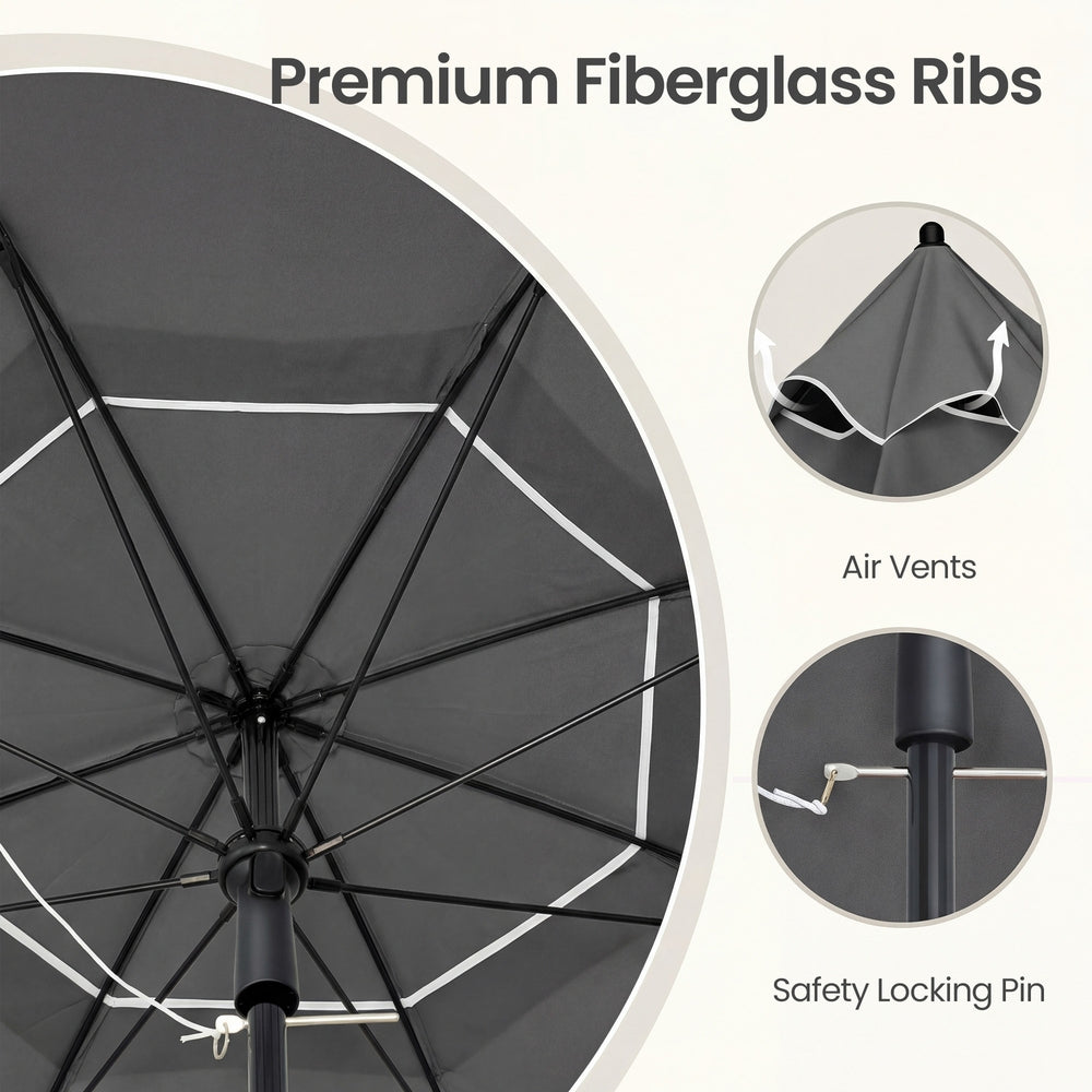 Outdoor Sun Umbrella - Metal Pole and Fibreglass Ribs - Grey