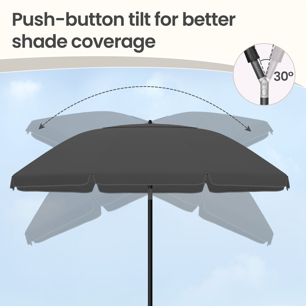 Outdoor Sun Umbrella - Metal Pole and Fibreglass Ribs - Grey