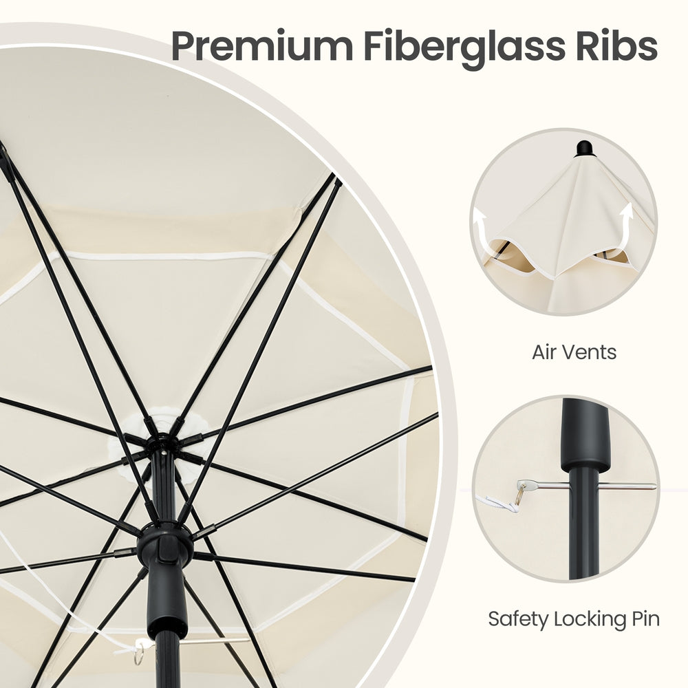 Outdoor Patio Umbrella - Metal Pole and Fibreglass Ribs - Beige