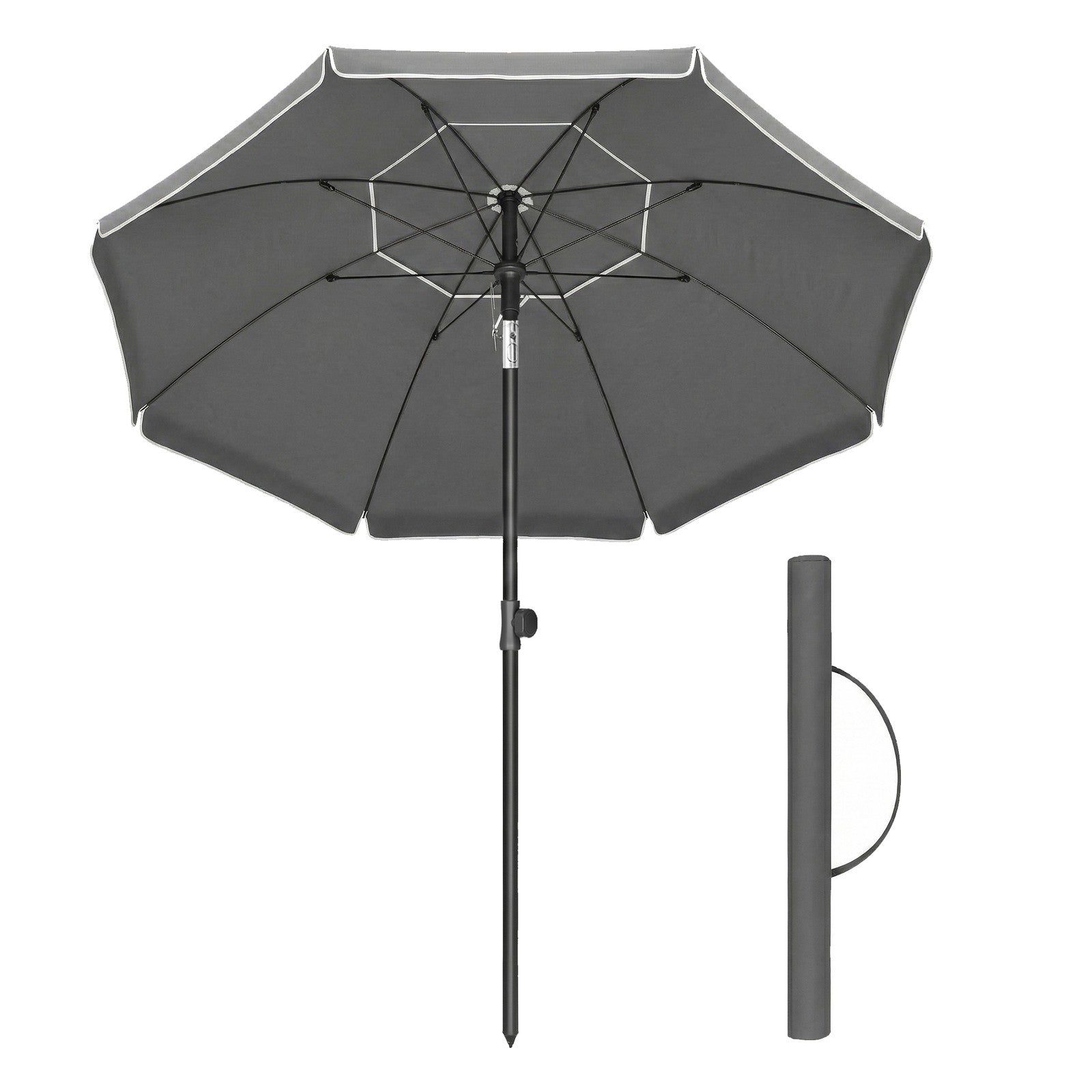 Outdoor Sun Umbrella - Metal Pole and Fibreglass Ribs - Grey
