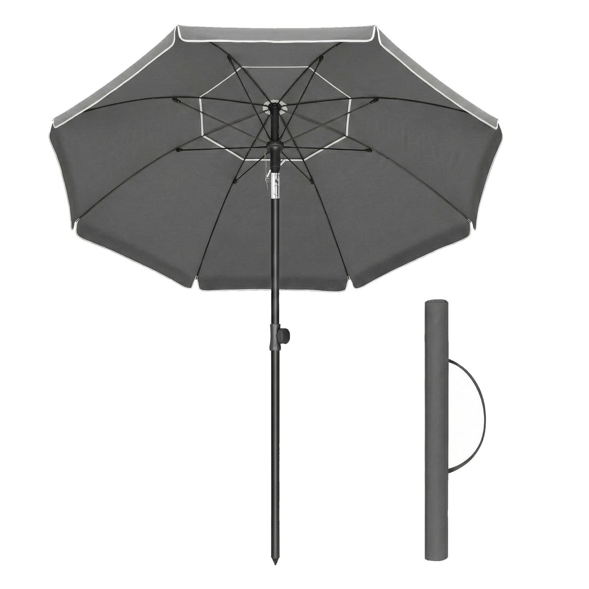Outdoor Sun Umbrella - Metal Pole and Fibreglass Ribs - Grey