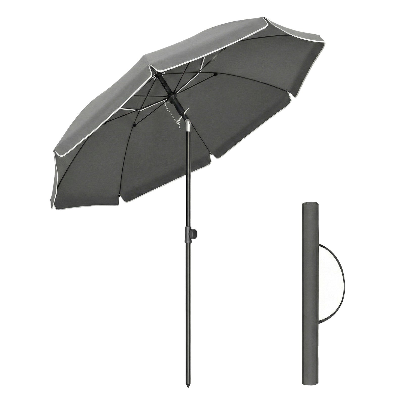 Outdoor Sun Umbrella - Metal Pole and Fibreglass Ribs - Grey