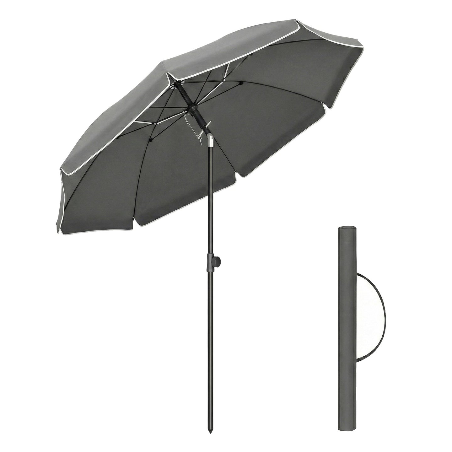 Outdoor Sun Umbrella - Metal Pole and Fibreglass Ribs - Grey