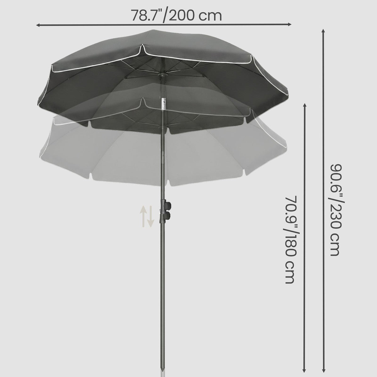 Outdoor Sun Umbrella - Metal Pole and Fibreglass Ribs