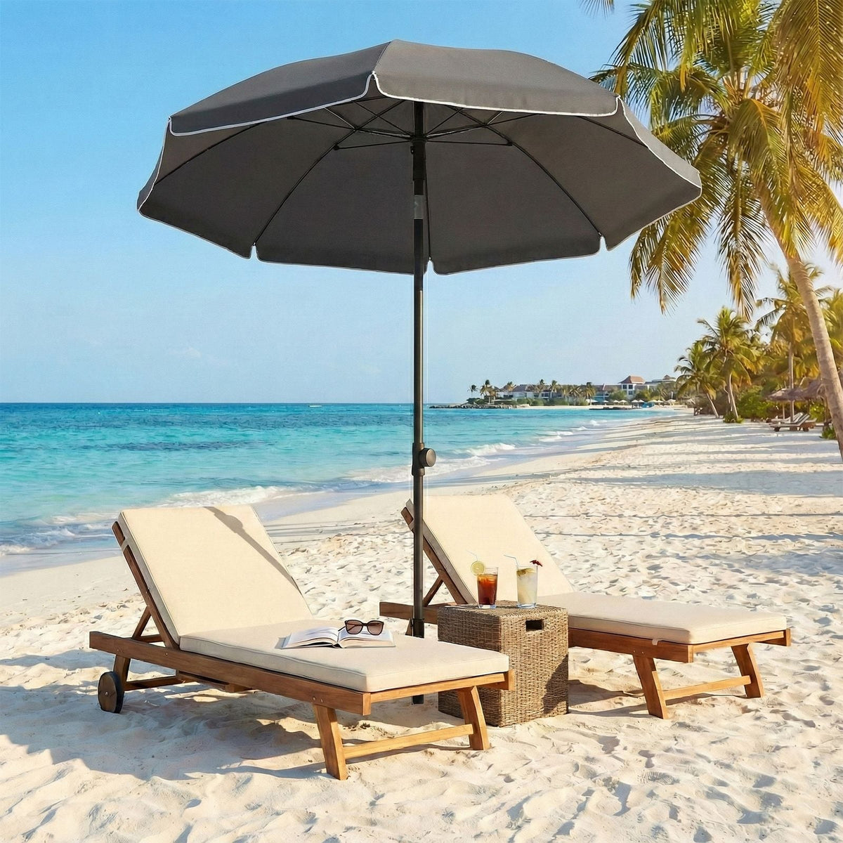 Outdoor Sun Umbrella - Metal Pole and Fibreglass Ribs
