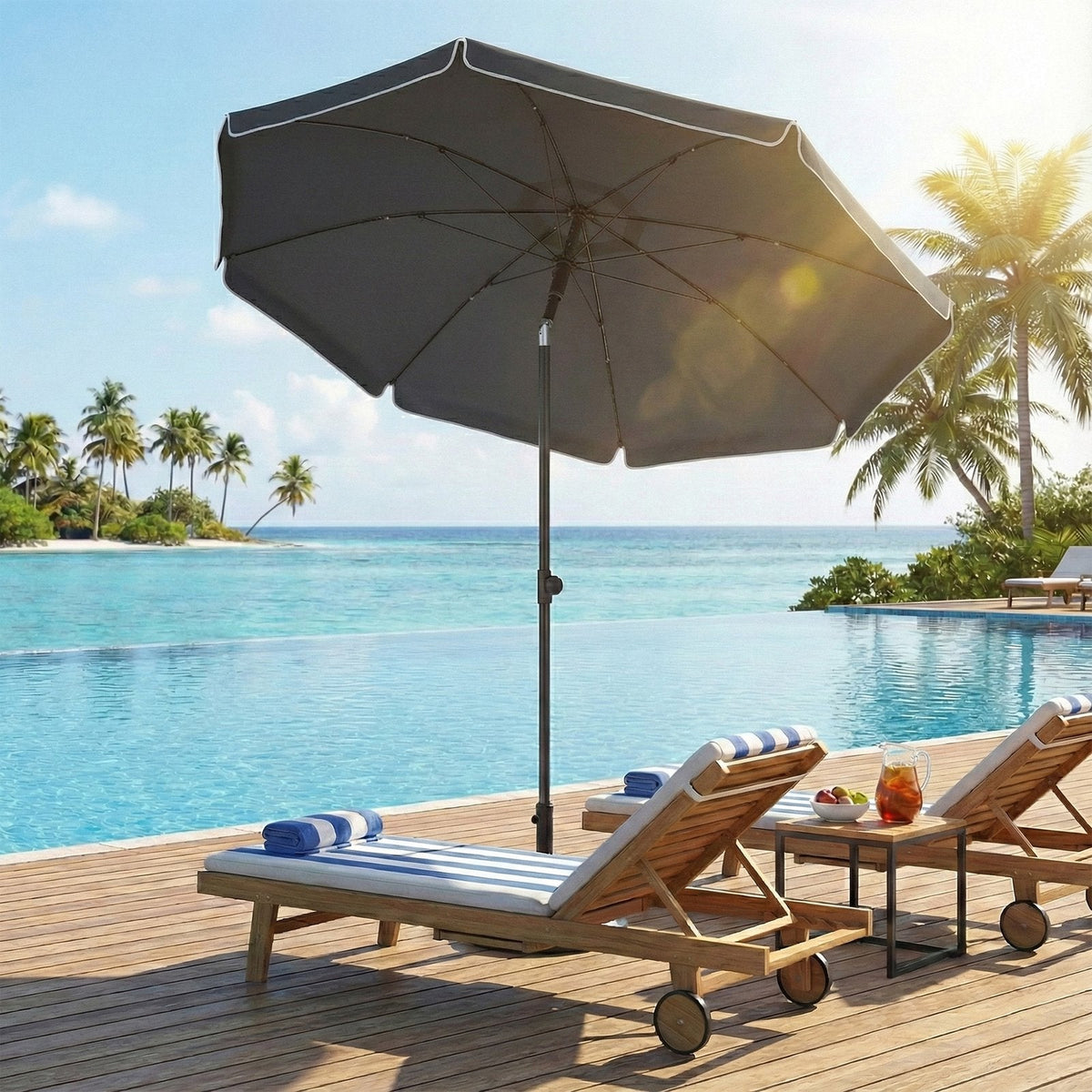 Outdoor Sun Umbrella - Metal Pole and Fibreglass Ribs