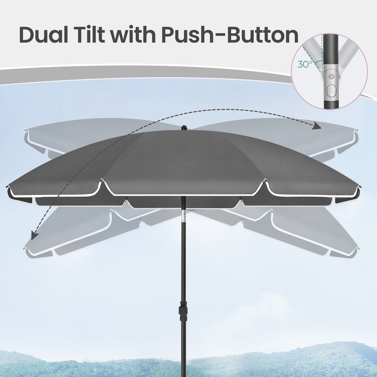 Outdoor Sun Umbrella - Metal Pole and Fibreglass Ribs - Grey