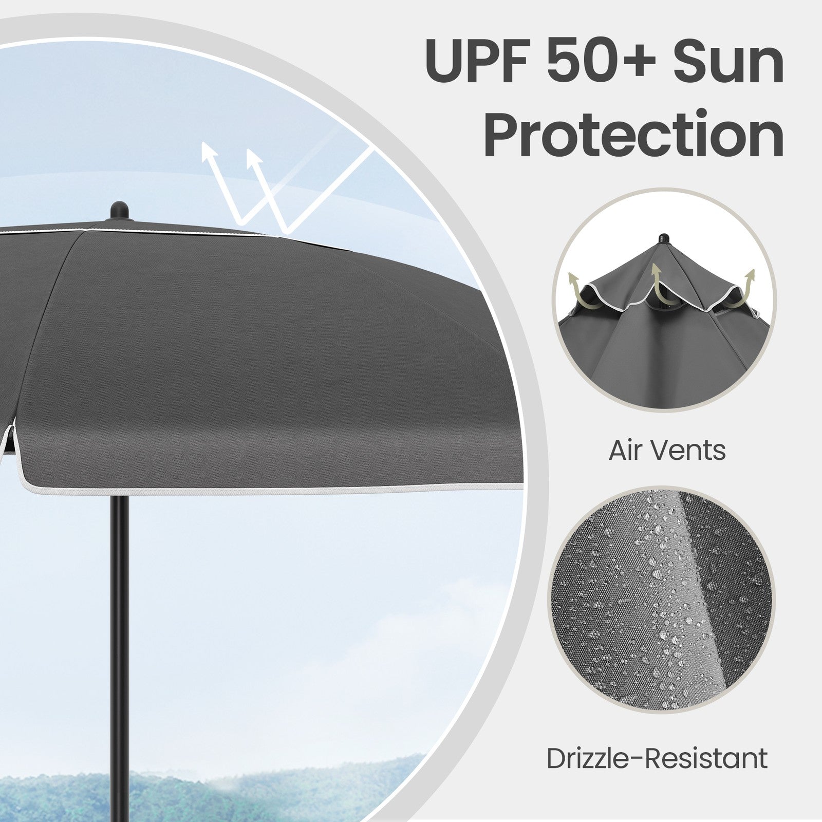 Outdoor Sun Umbrella - Metal Pole and Fibreglass Ribs