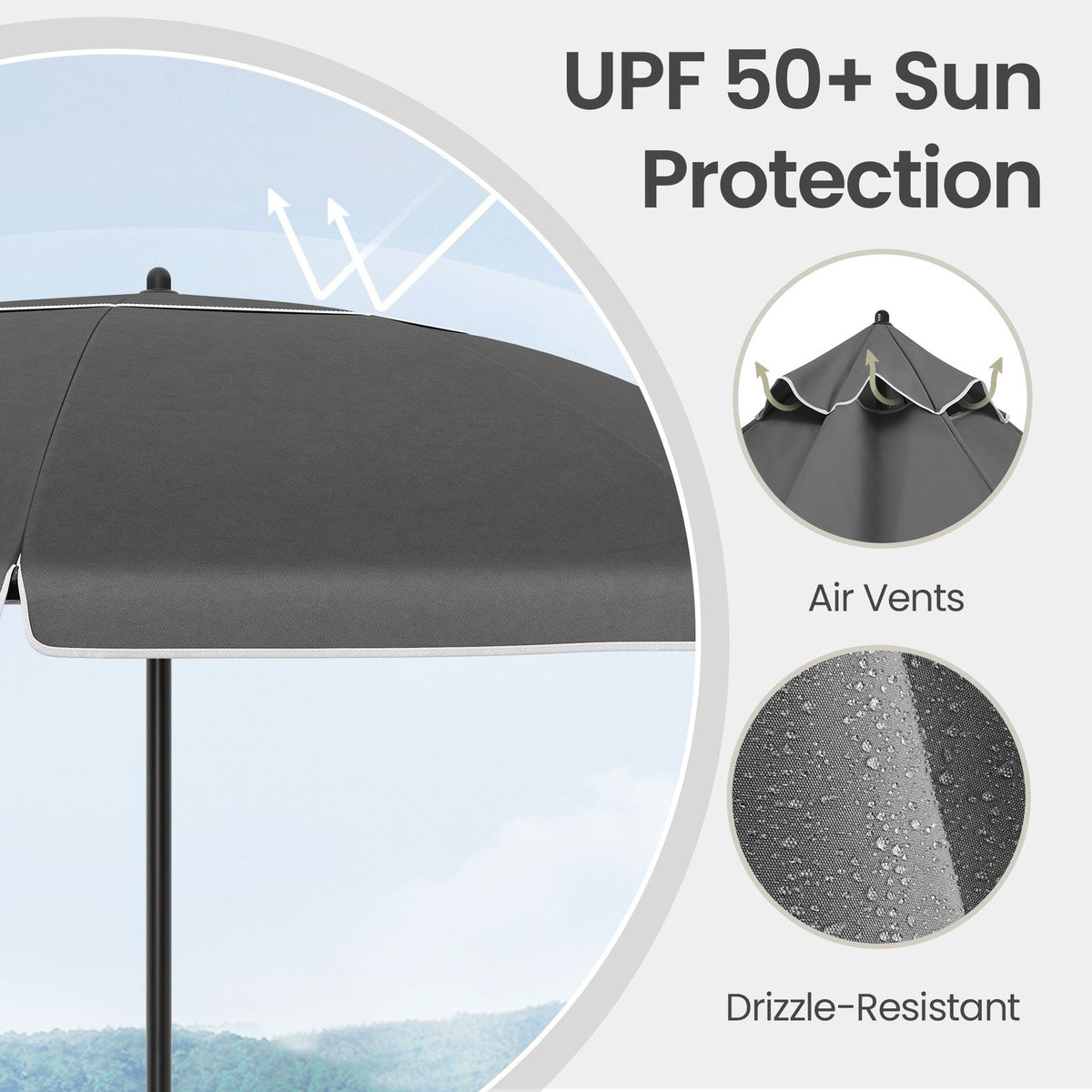 Outdoor Sun Umbrella - Metal Pole and Fibreglass Ribs