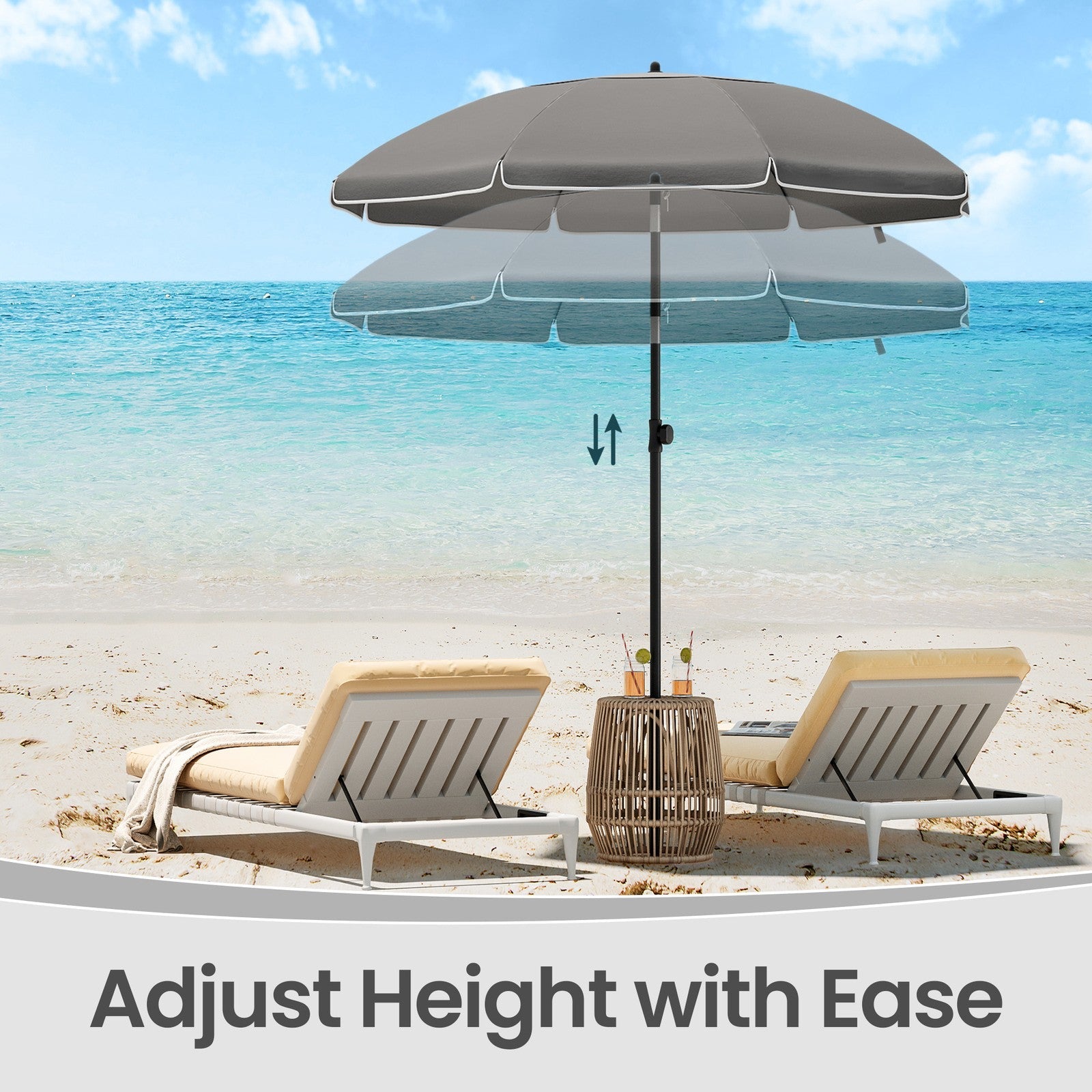 Outdoor Sun Umbrella - Metal Pole and Fibreglass Ribs