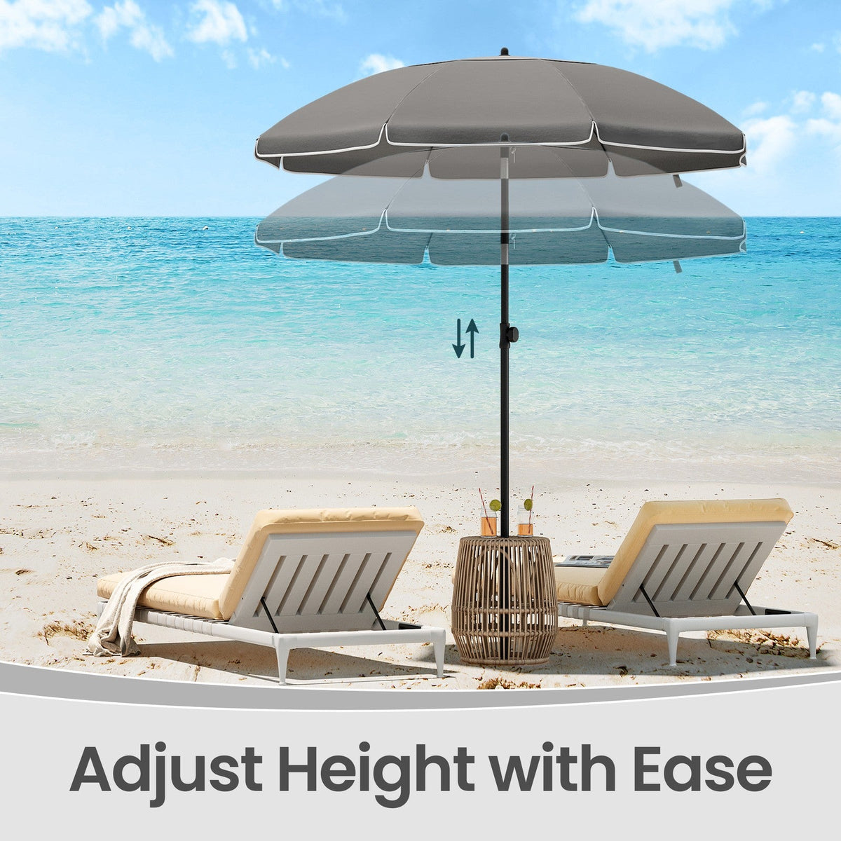 Outdoor Sun Umbrella - Metal Pole and Fibreglass Ribs
