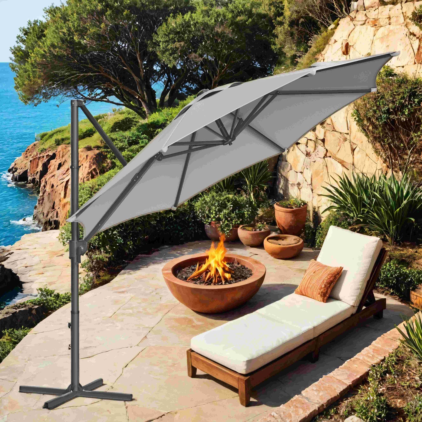 Cantilever Umbrella - Fabric - Dove Gray - 360° Rotatable
