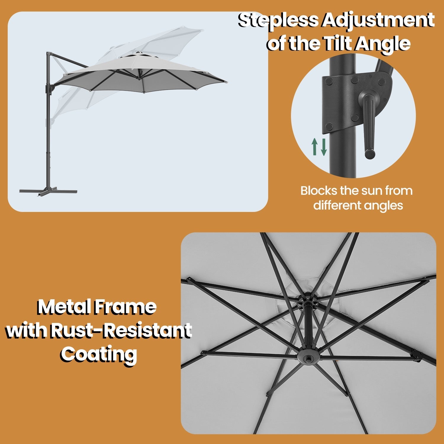 Cantilever Umbrella - Fabric - Dove Gray - 360° Rotatable