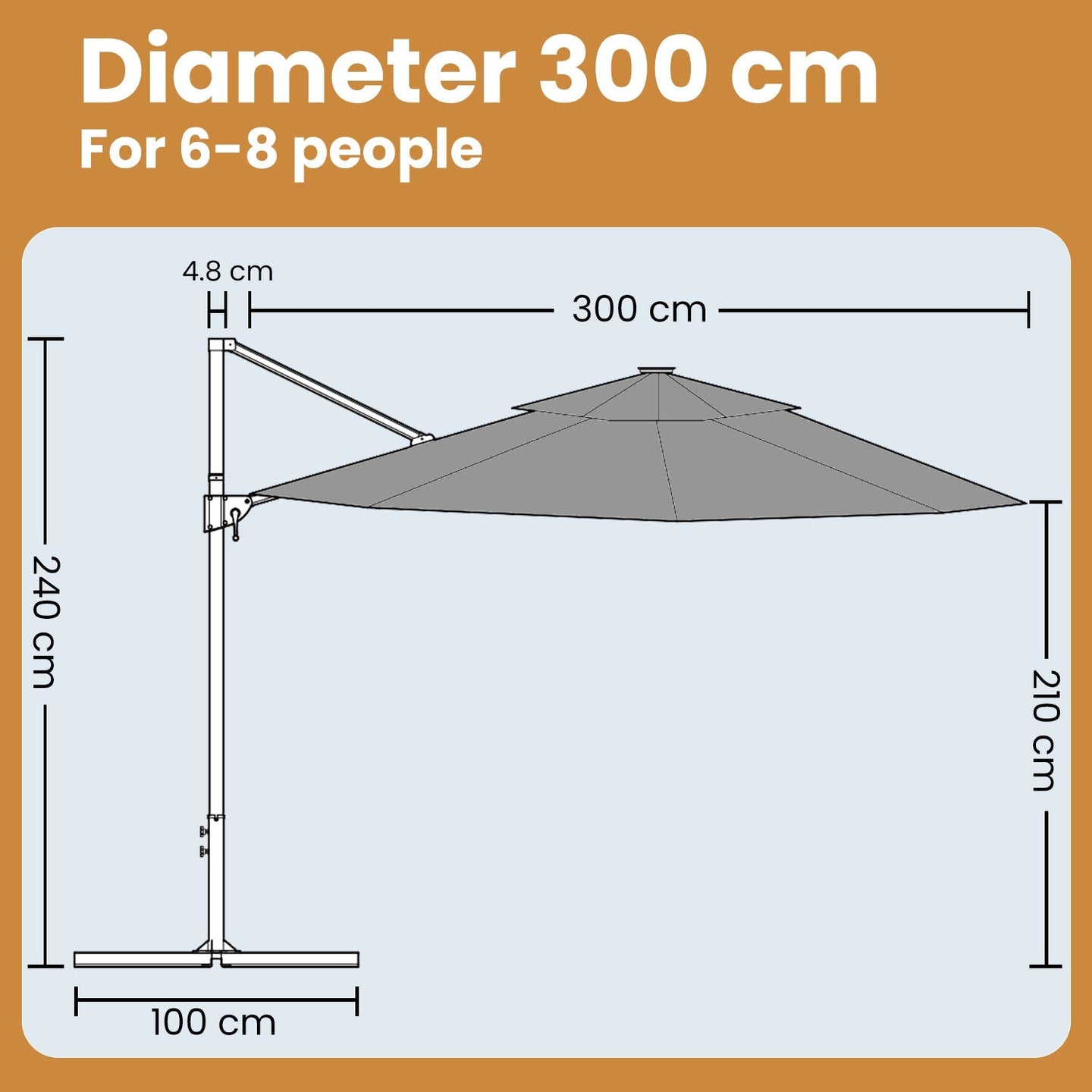 Cantilever Umbrella - Fabric - Dove Gray - 360° Rotatable