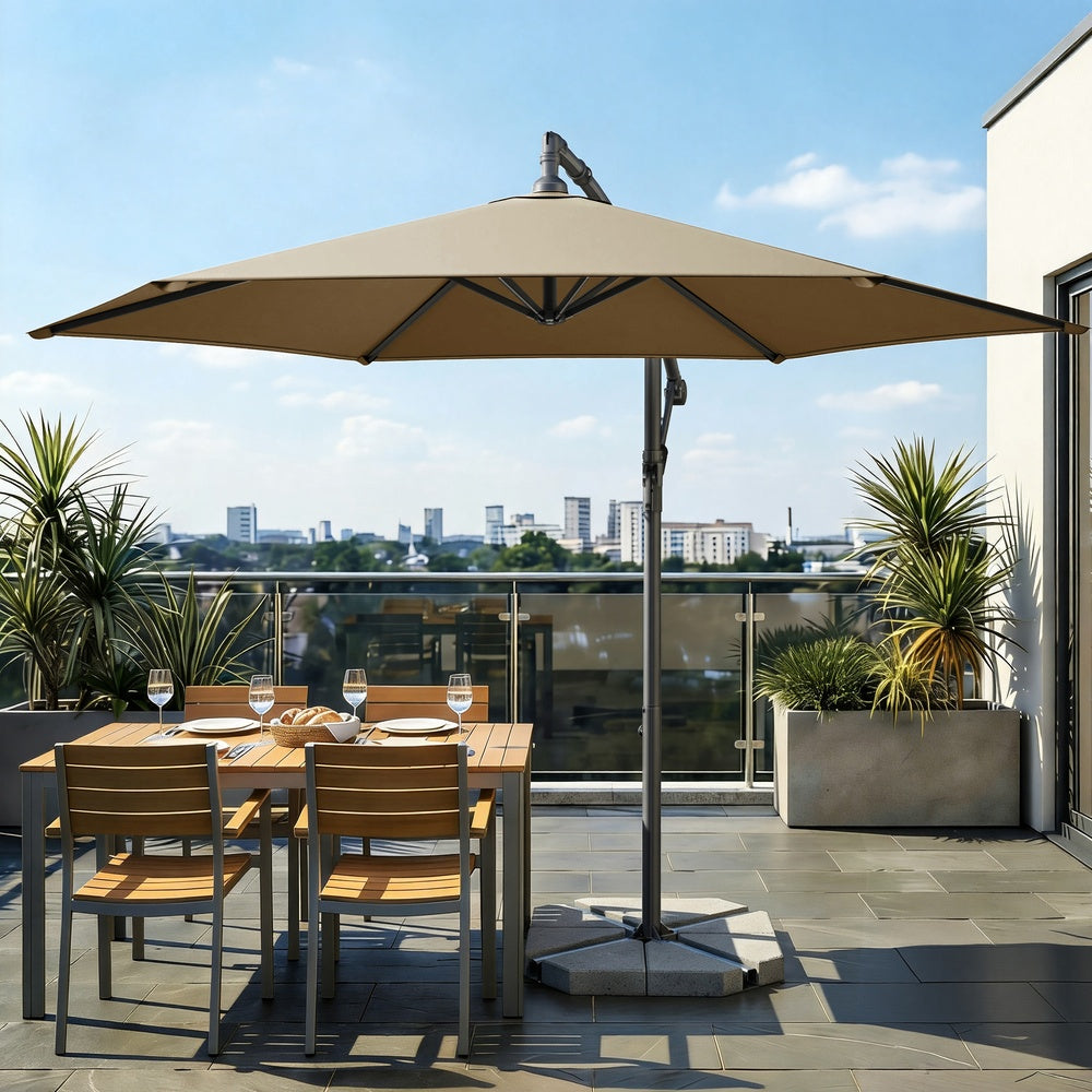 Outdoor Patio Umbrella - Powder-Coated Metal Pole - Taupe - with Crank