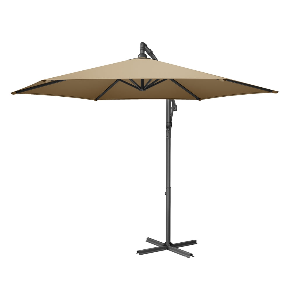 Outdoor Patio Umbrella - Powder-Coated Metal Pole - Taupe - with Crank
