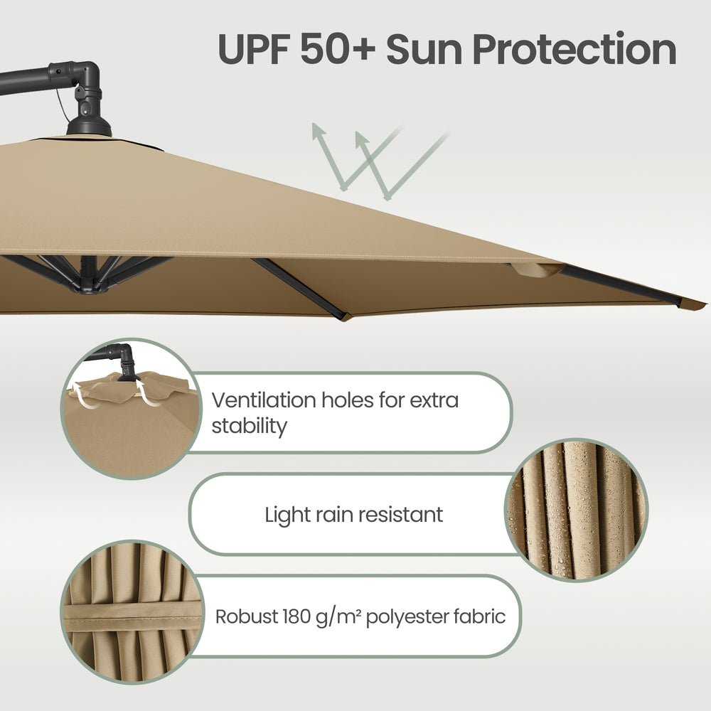 Outdoor Patio Umbrella - Powder-Coated Metal Pole - Taupe - with Crank