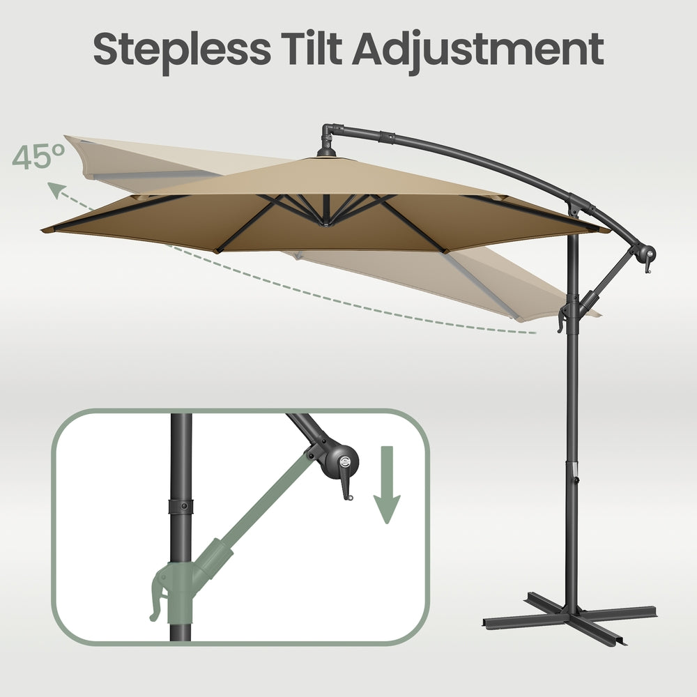 Outdoor Patio Umbrella - Powder-Coated Metal Pole - Taupe - with Crank