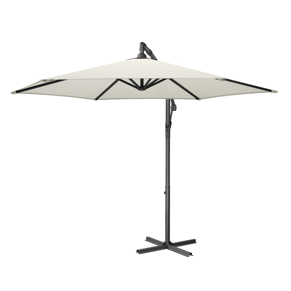 Outdoor Patio Umbrella - Powder-Coated Metal Pole - Beige - with Crank