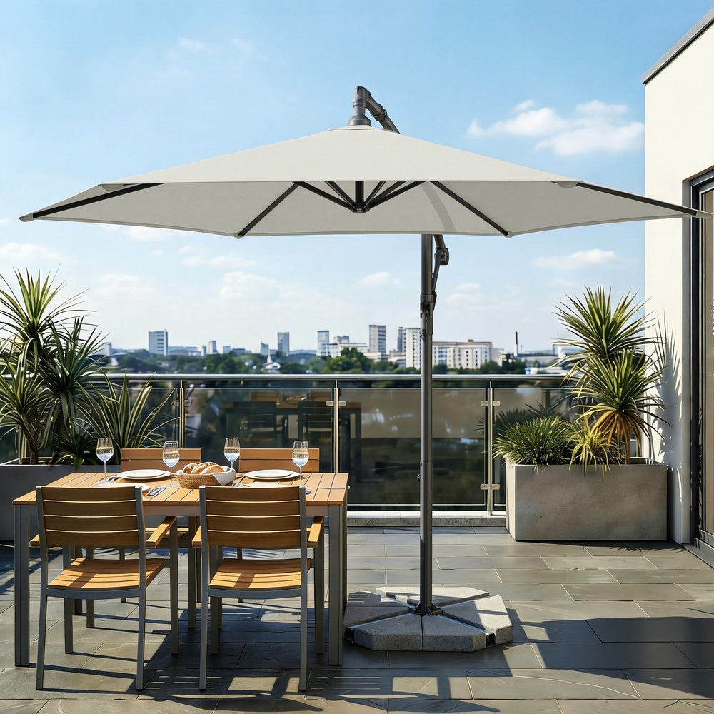 Outdoor Patio Umbrella - Powder-Coated Metal Pole - Beige - with Crank