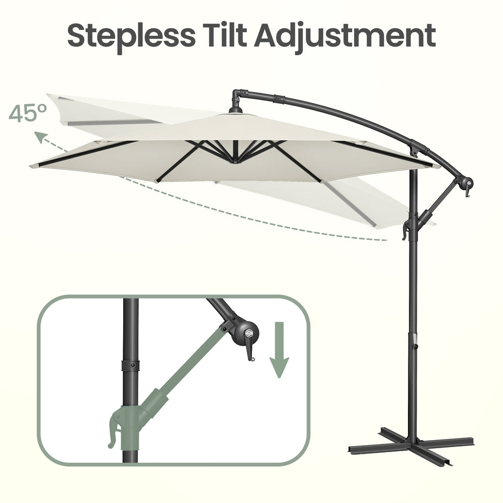Outdoor Patio Umbrella - Powder-Coated Metal Pole - Beige - with Crank