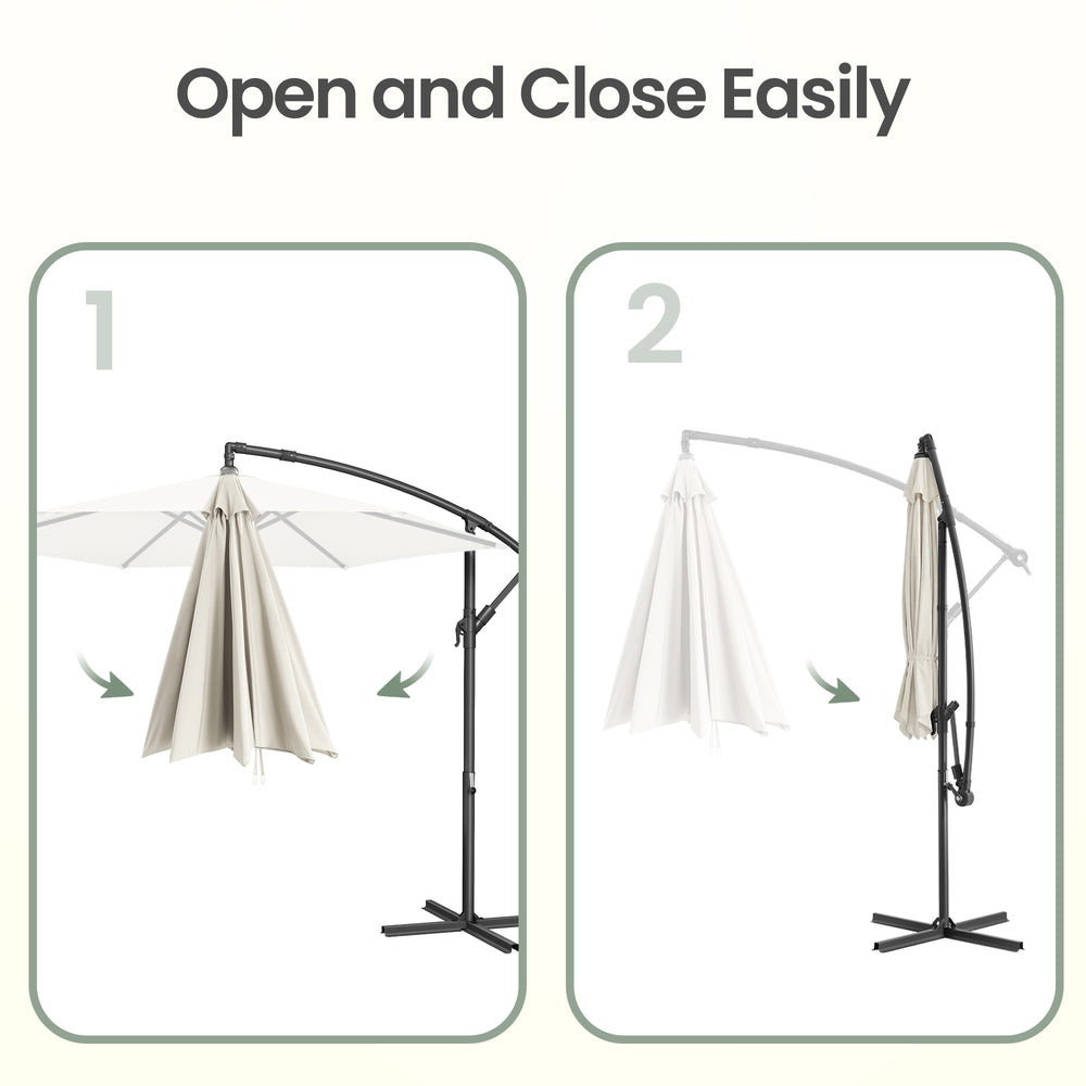 Outdoor Patio Umbrella - Powder-Coated Metal Pole - Beige - with Crank
