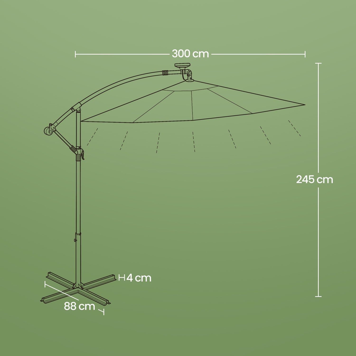 Cantilever Patio Parasol - Fabric - Grey - 32 Solar-Powered LED Lights