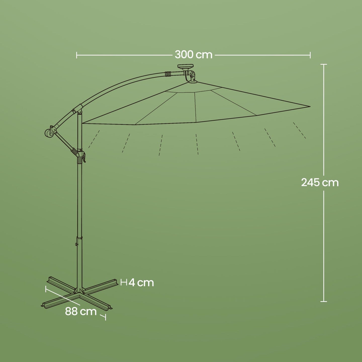 Cantilever Patio Parasol - Fabric - Grey - 32 Solar-Powered LED Lights