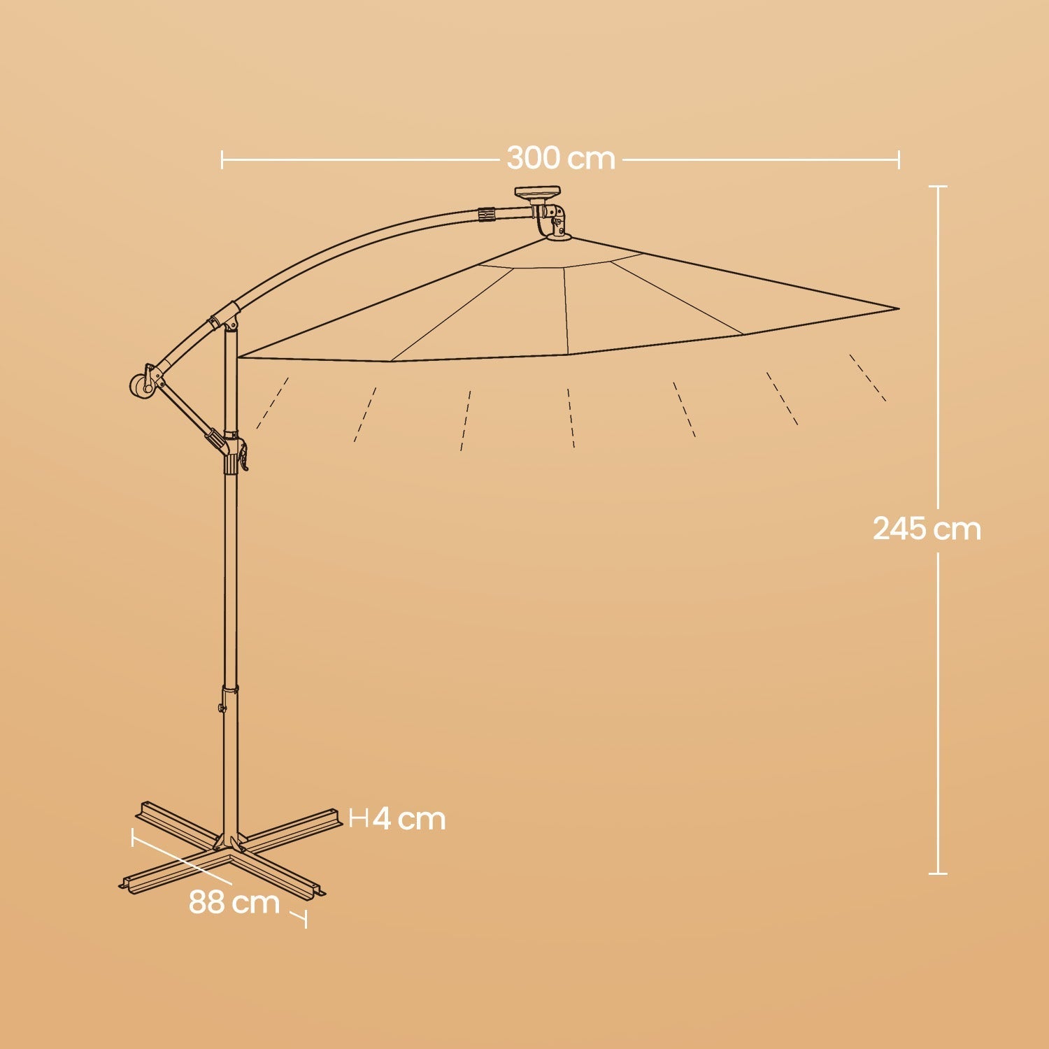 Cantilever Patio Umbrella - Fabric - Grey - 3 m with Solar-Powered LED Lights