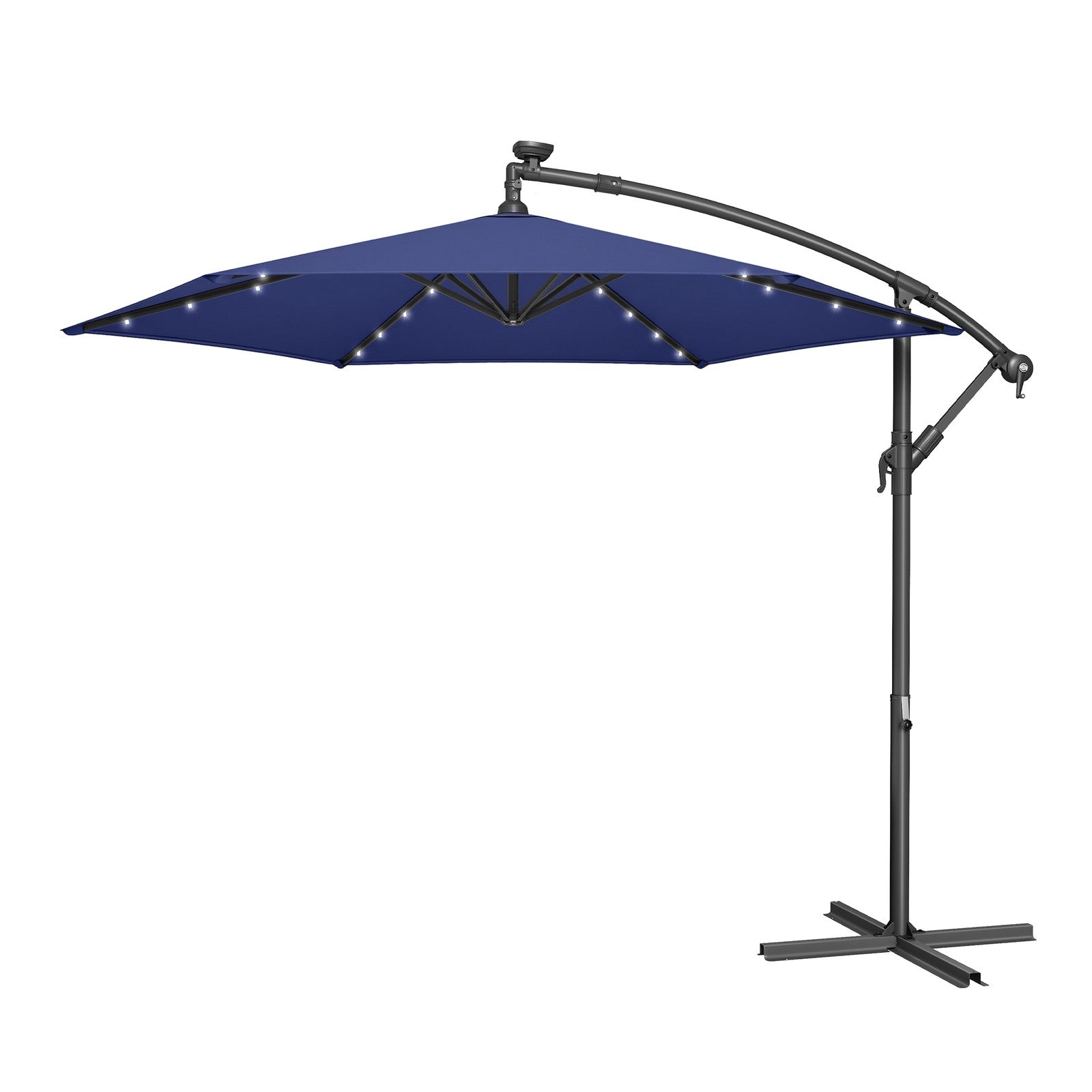 Cantilever Patio Parasol - Fabric - Grey - 32 Solar-Powered LED Lights