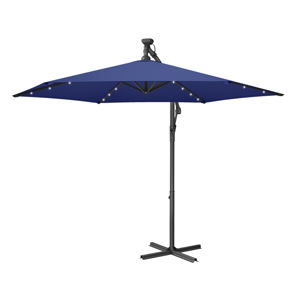 Outdoor Hanging Parasol Umbrella - Powder-Coated Metal Pole - Navy Blue